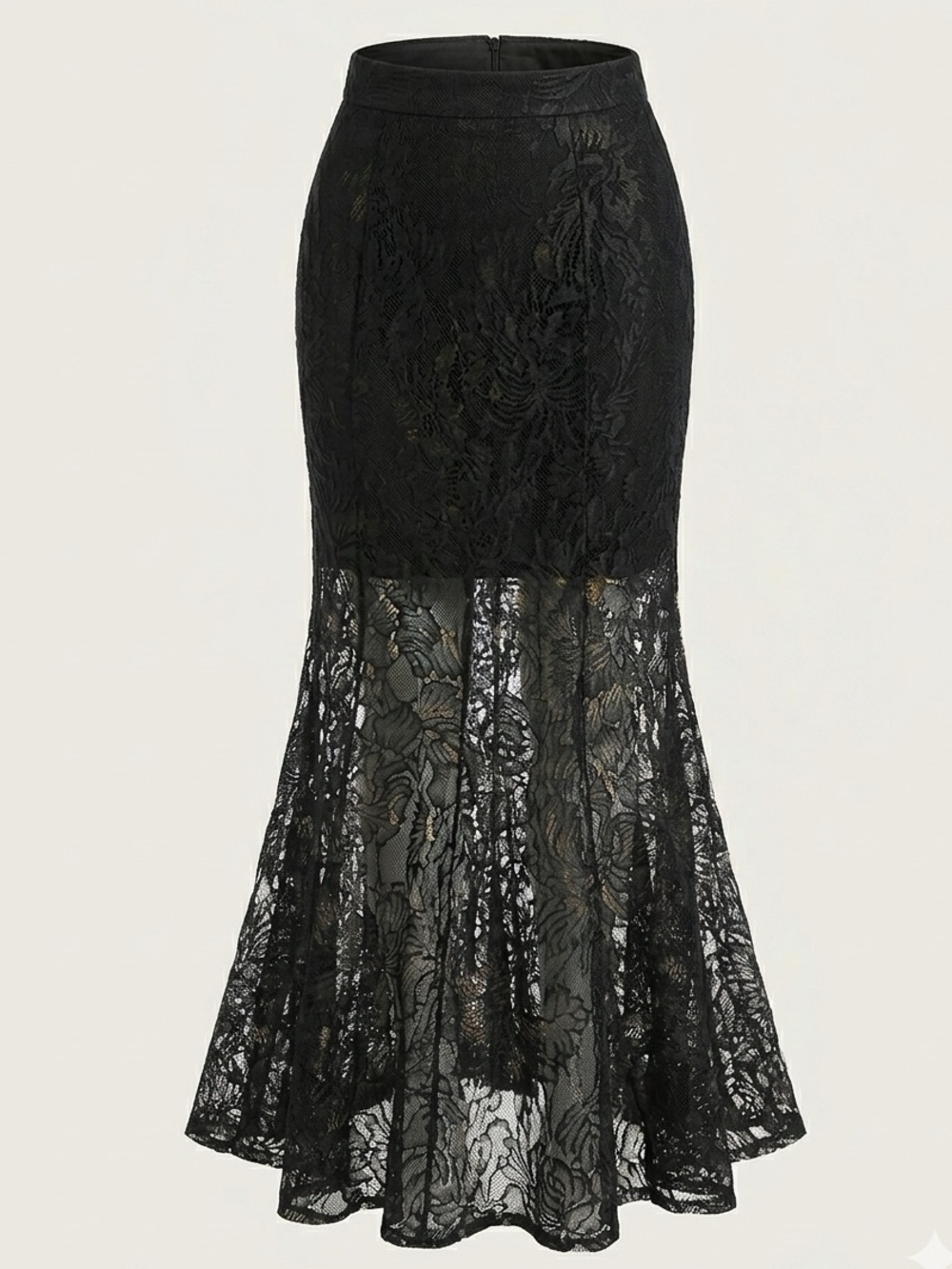 H&M Black Floral Lace Mermaid Silhouette Maxi Skirt - Size 6 / EUR 36